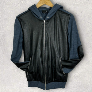 Aritzia Wilfred Free Dree Faux Leather Hoodie Full Zip Sweatshirt Blue Bomber XS